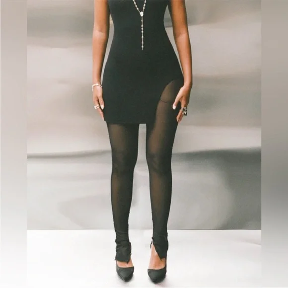 JOAH BROWN SPLIT HEM LEGGING BLACK MESH XS/S